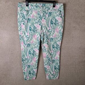 Old Navy Pixie Pants Womens 14 Green Pink Tropical Floral Print Slim Fit Stretch